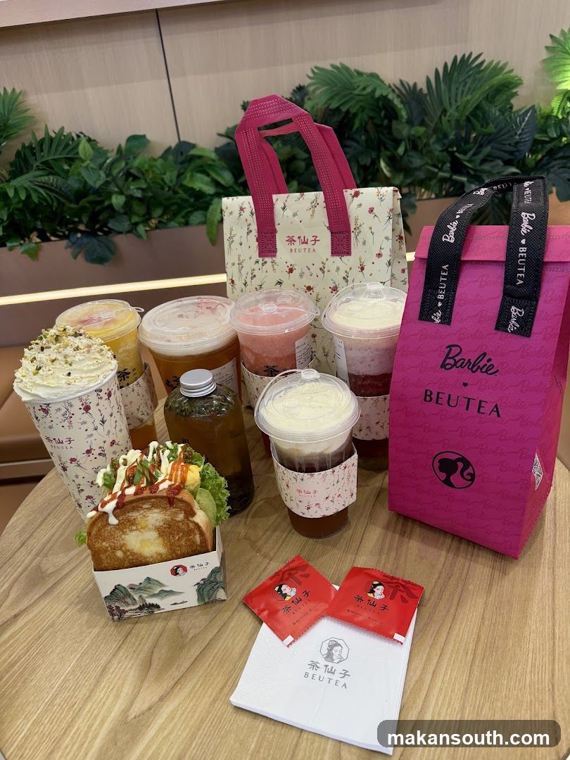 Assortment of Drinks and Food Items