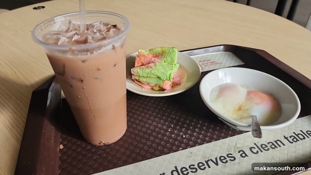 Iced Chocolate Drink with Toast and Soft-Boiled Eggs