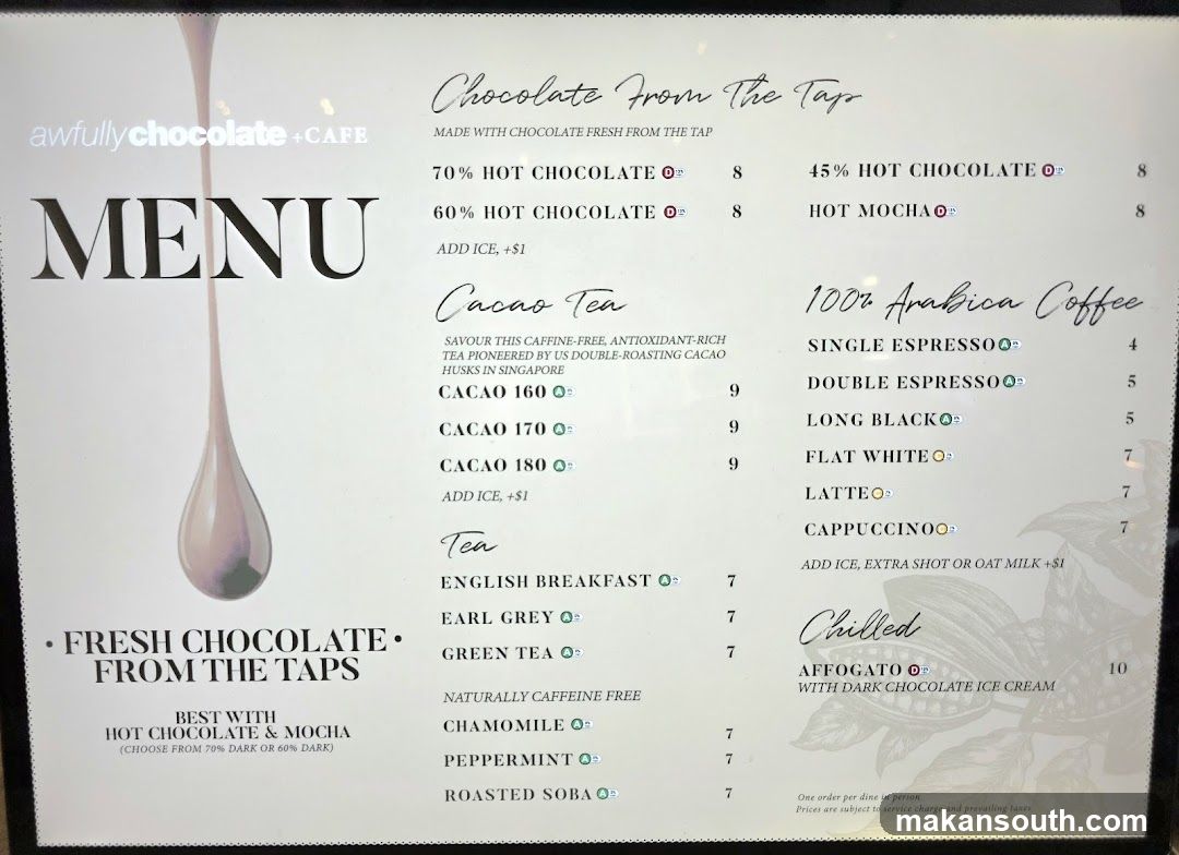 Awfully Chocolate + Cafe Menu