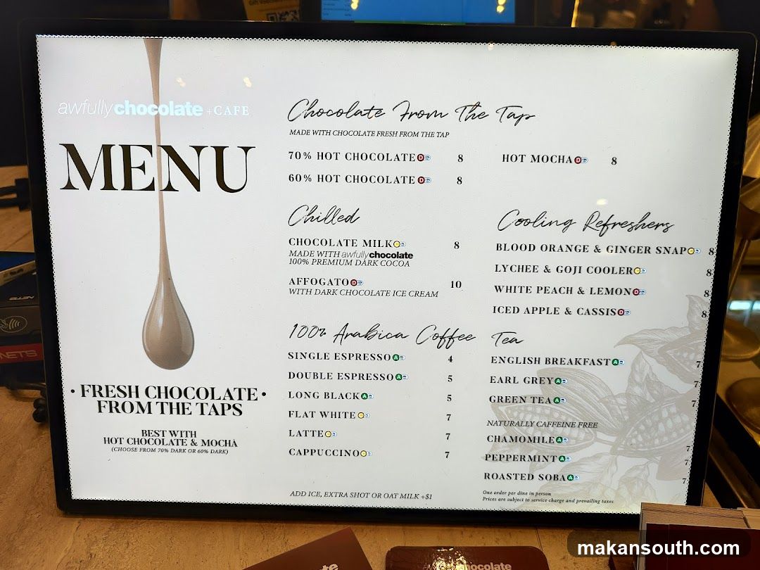Awfully Chocolate + Cafe Menu