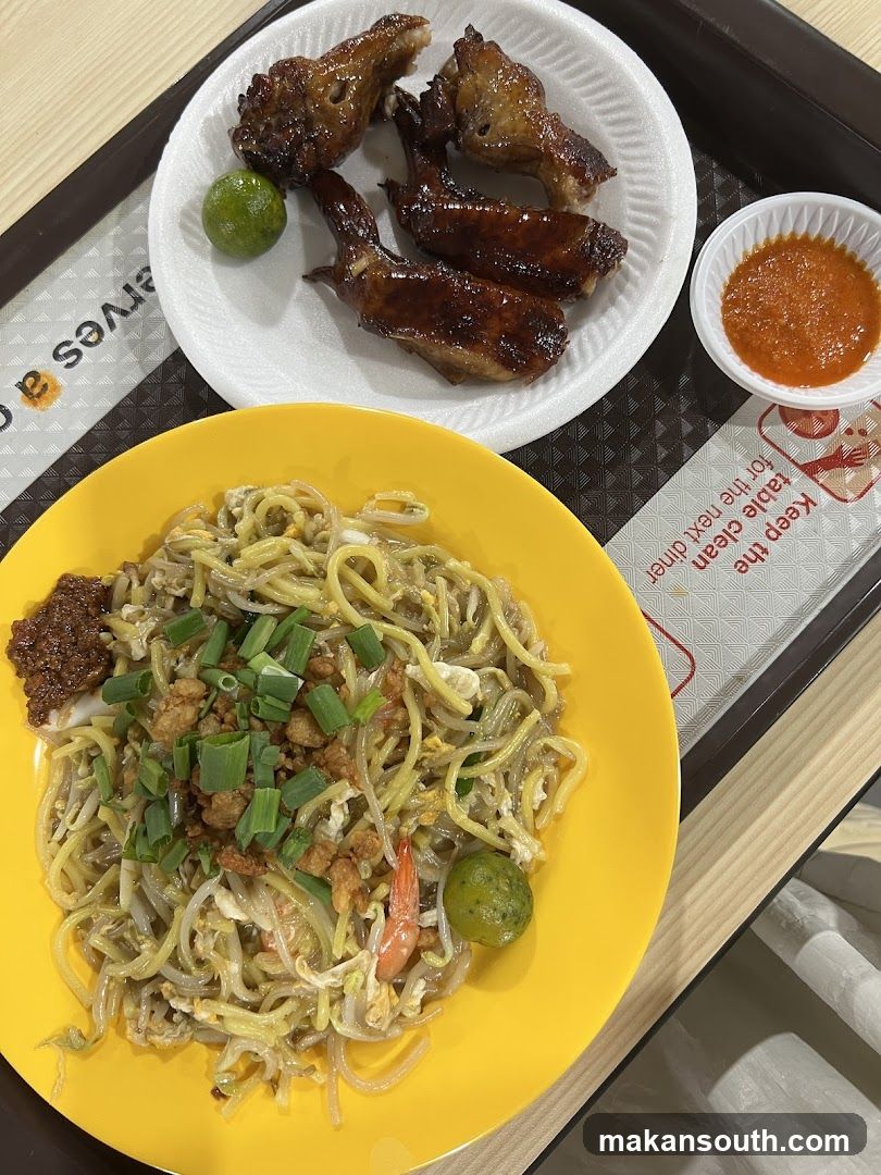 Fried Noodles and Chicken Wings
