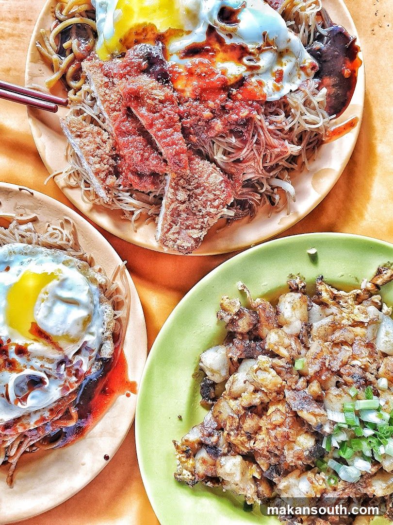 Three Plates of Noodles and Fried Dish