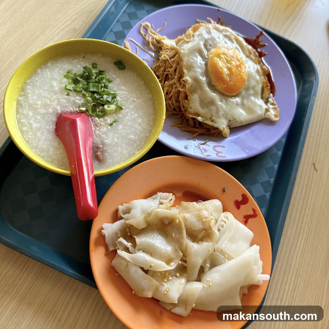Congee with Fried Noodles and Chee Cheong Fun