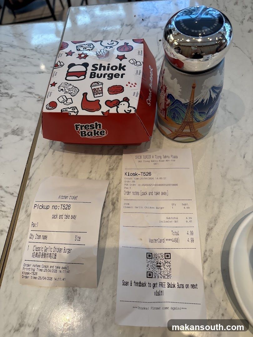 Shiok Burger Takeaway Box and Receipt