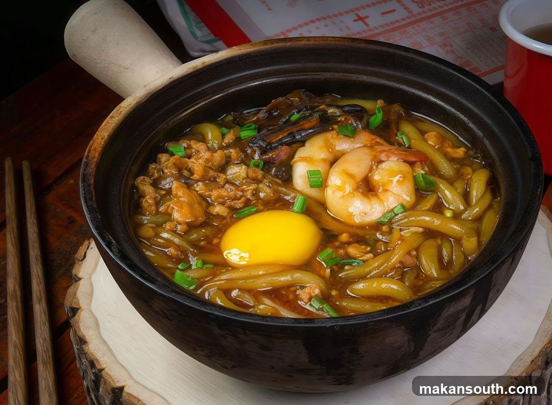 Claypot Noodles with Shrimp and Egg