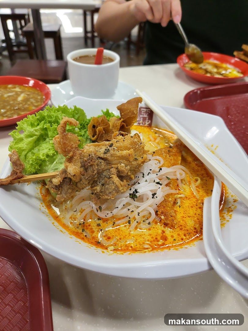 Laksa with Fried Chicken Skewer