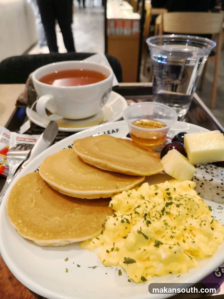 Pancakes and Scrambled Eggs Breakfast