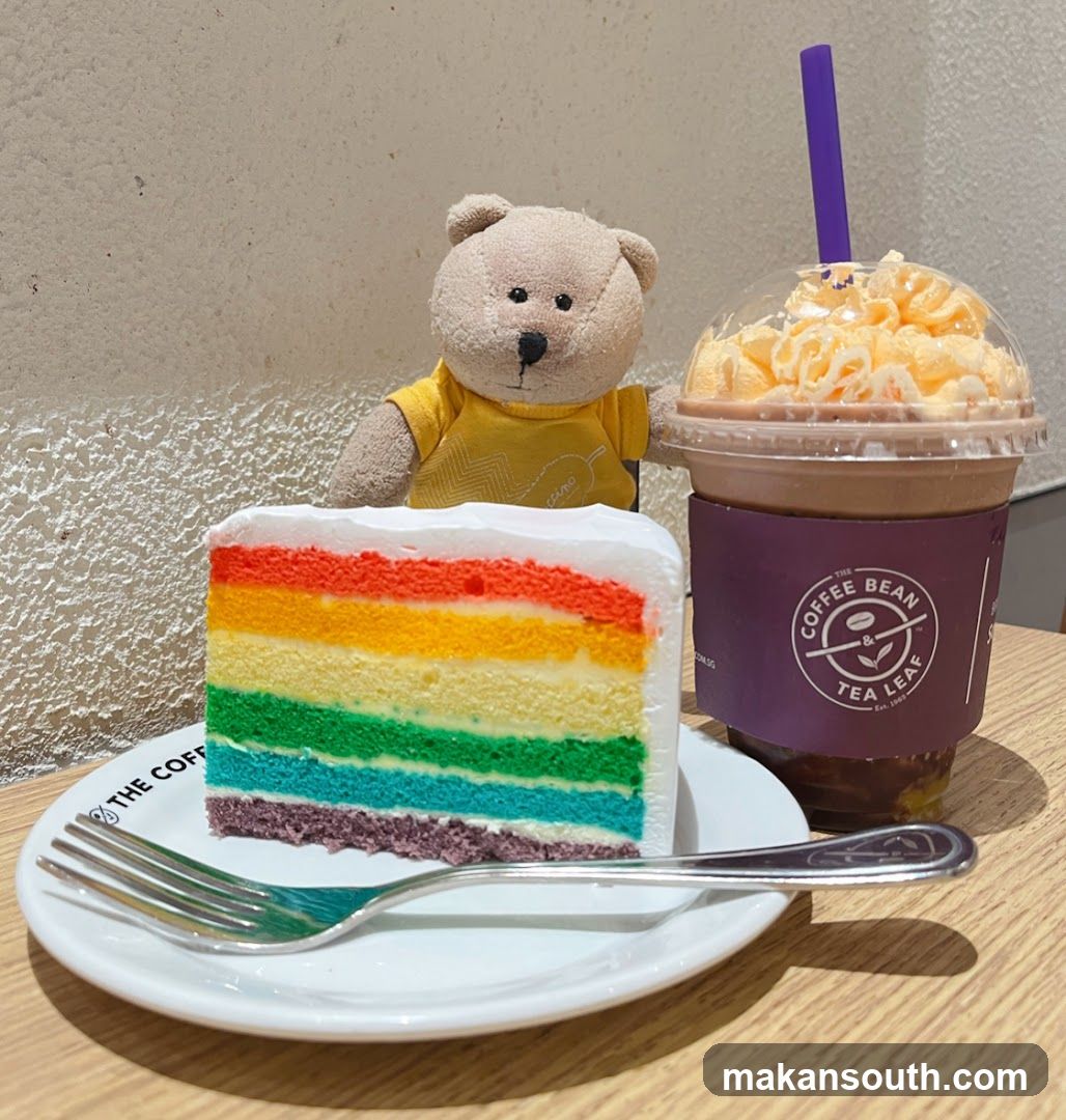 Rainbow cake and iced coffee