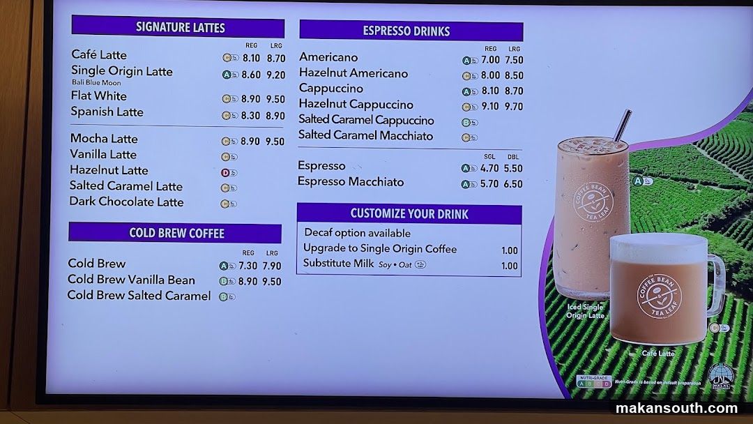 Coffee Bean & Tea Leaf Menu