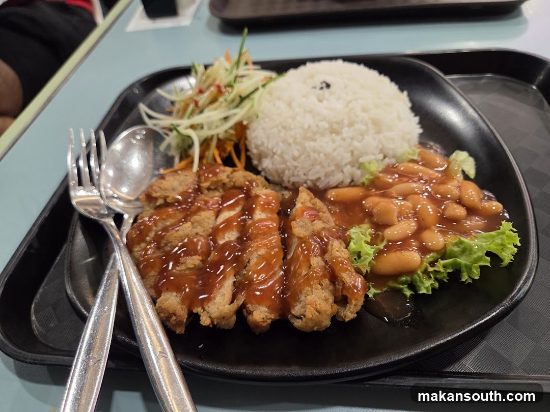 Fried Chicken Rice with Baked Beans