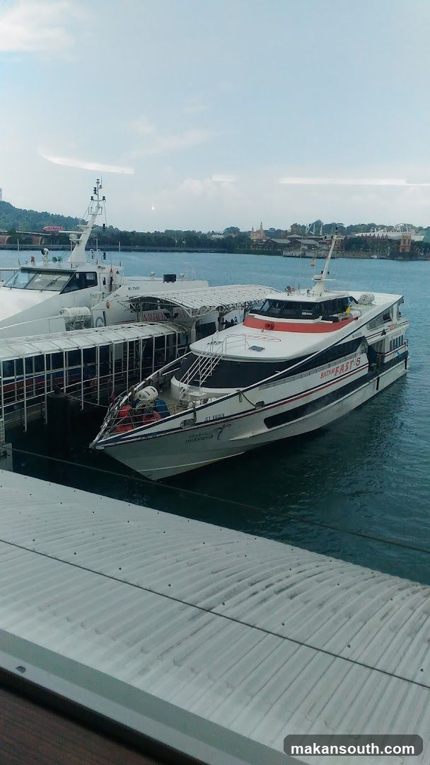 Ferries docked at a harbor