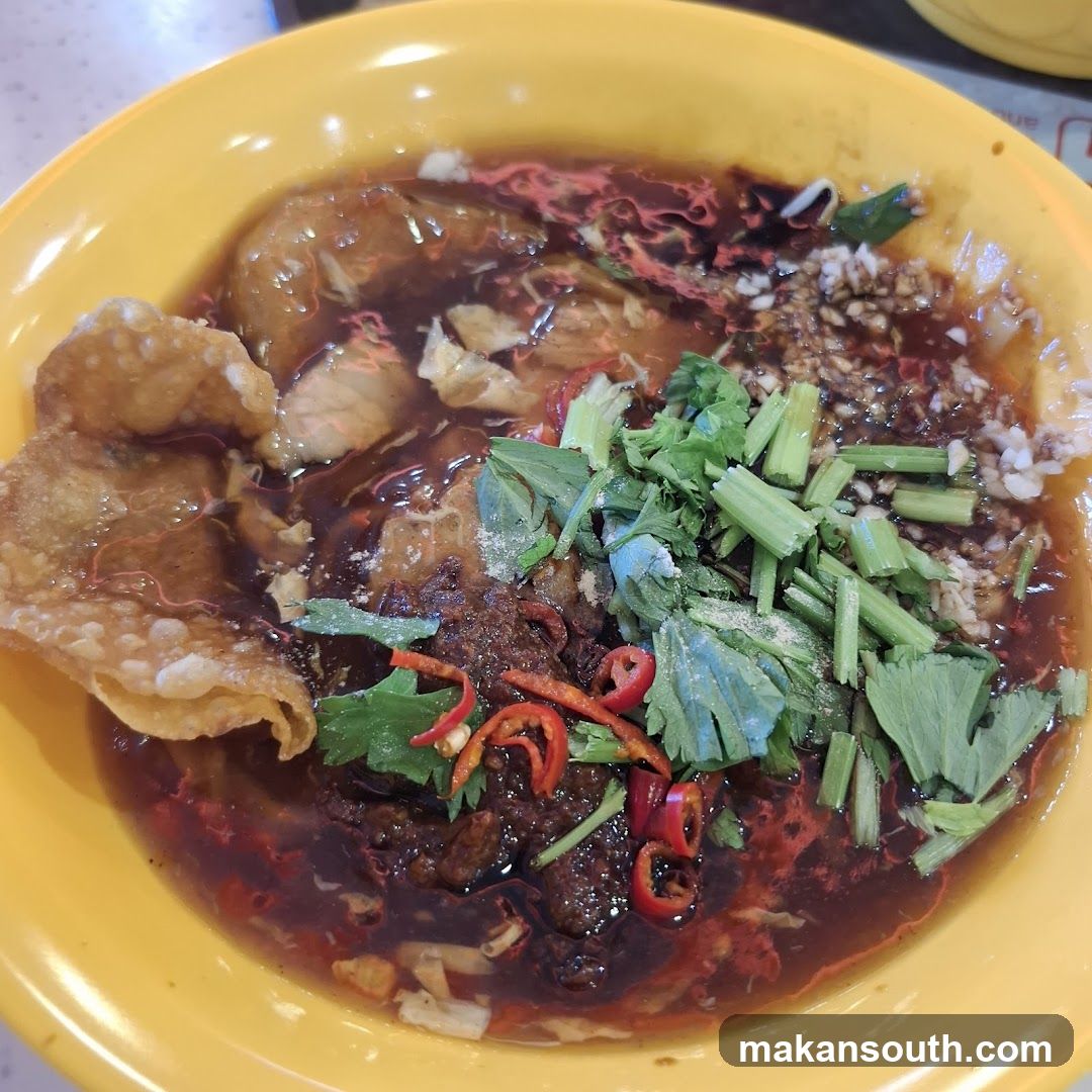 Noodles with Dark Sauce and Toppings