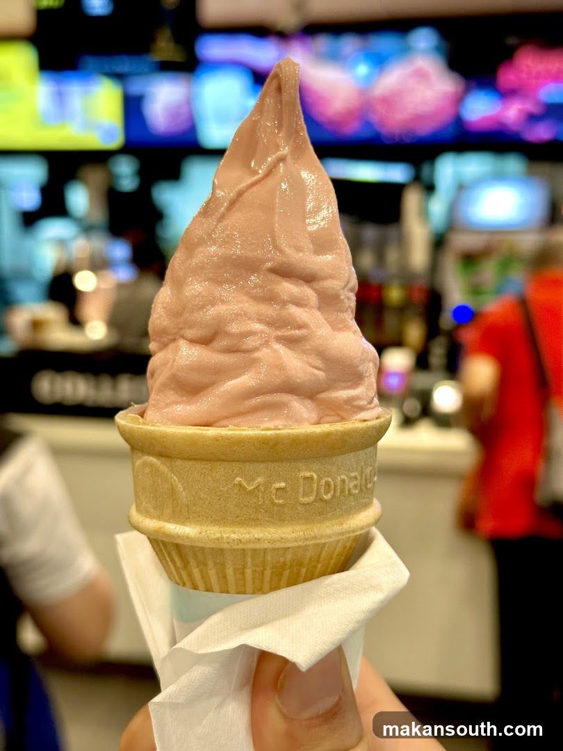 Strawberry Soft Serve Ice Cream Cone