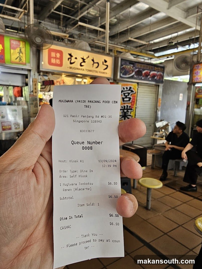 Receipt from Mugiwara