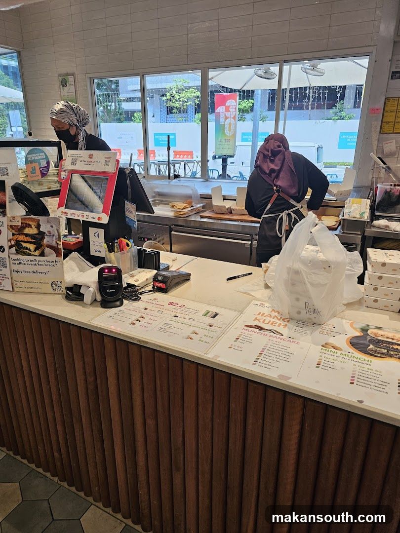 Counter with food items and menus
