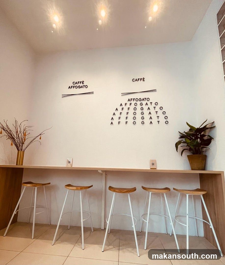 Modern cafe interior with bar seating