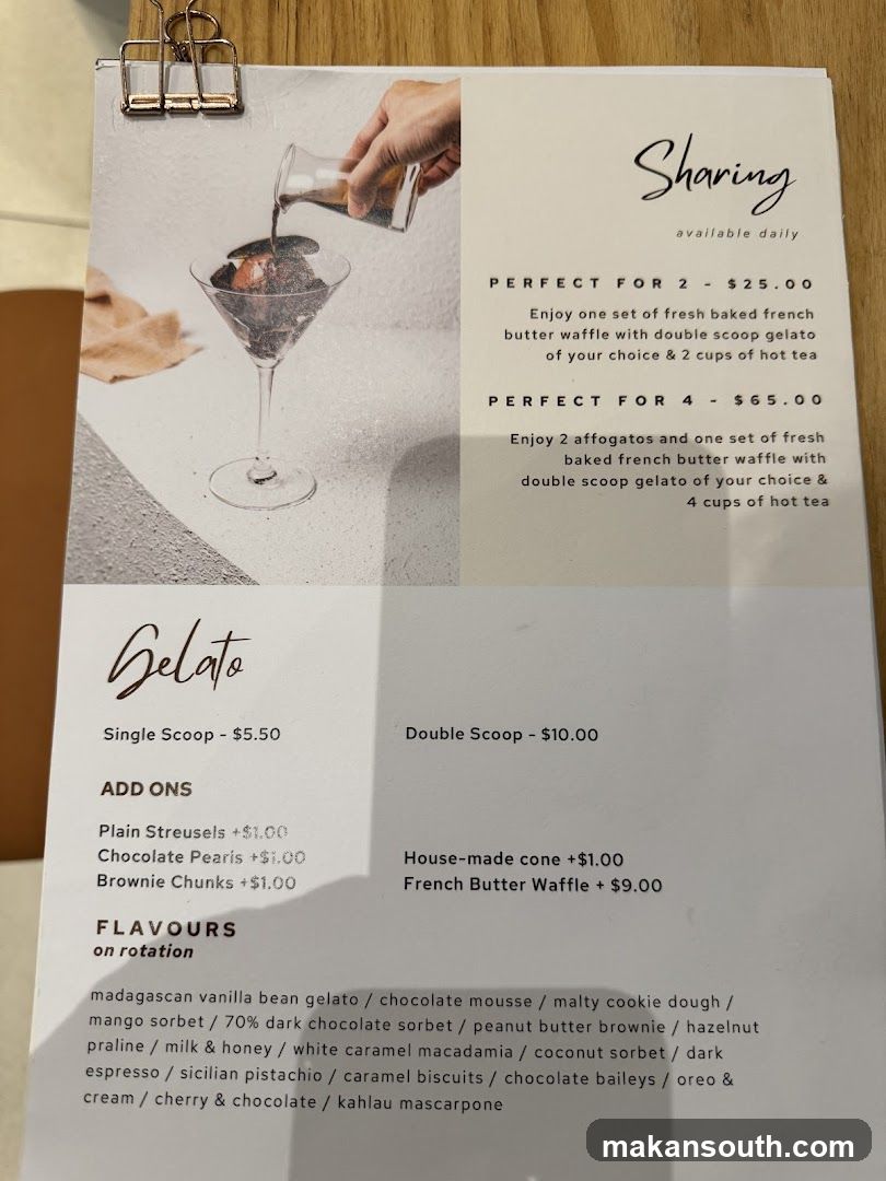 Sharing & Gelato Menu