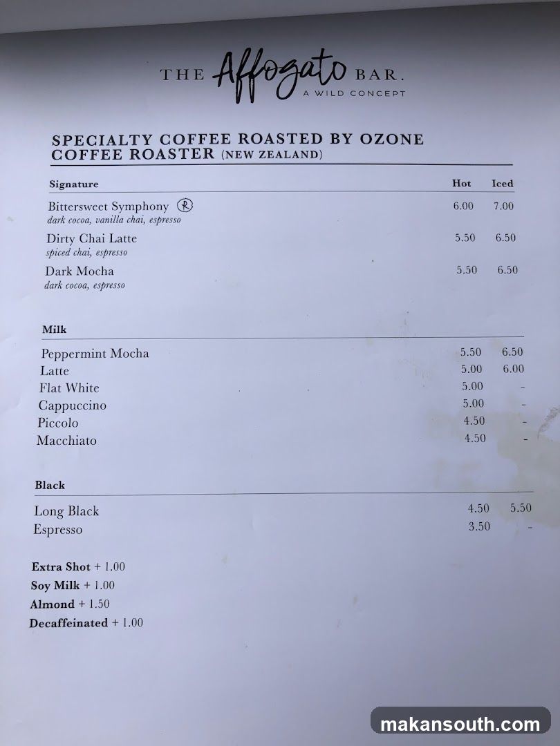 The Affogato Bar Menu