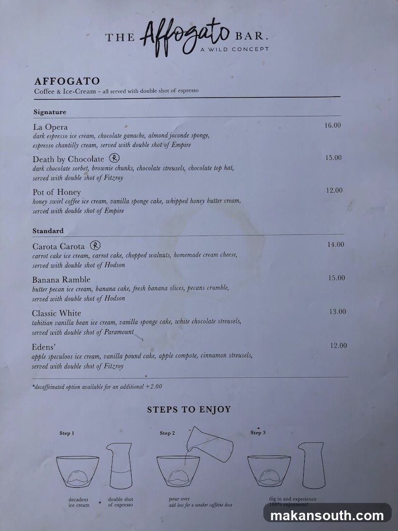 Affogato Bar Menu
