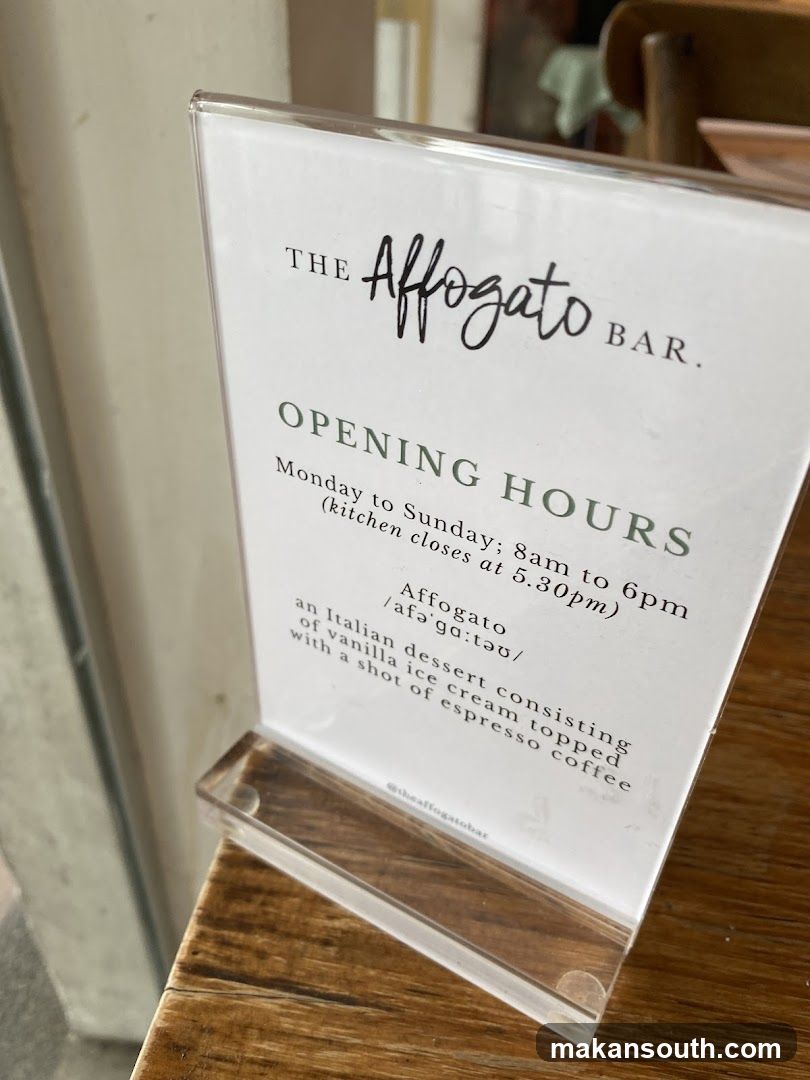 The Affogato Bar Opening Hours Sign