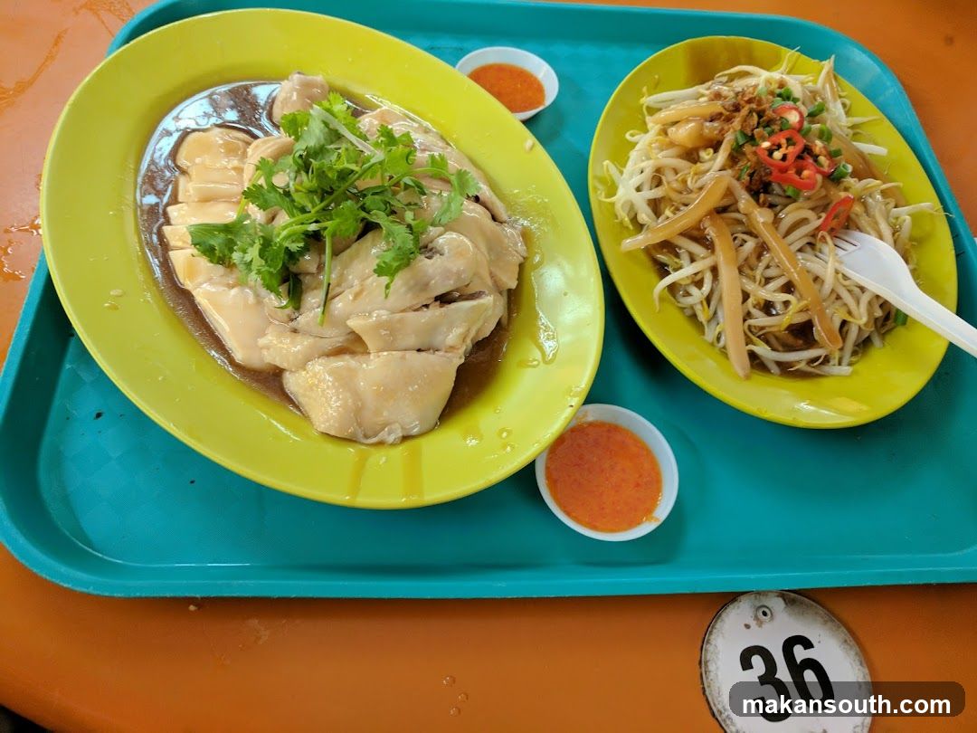 Hainanese Chicken Rice and Bean Sprouts