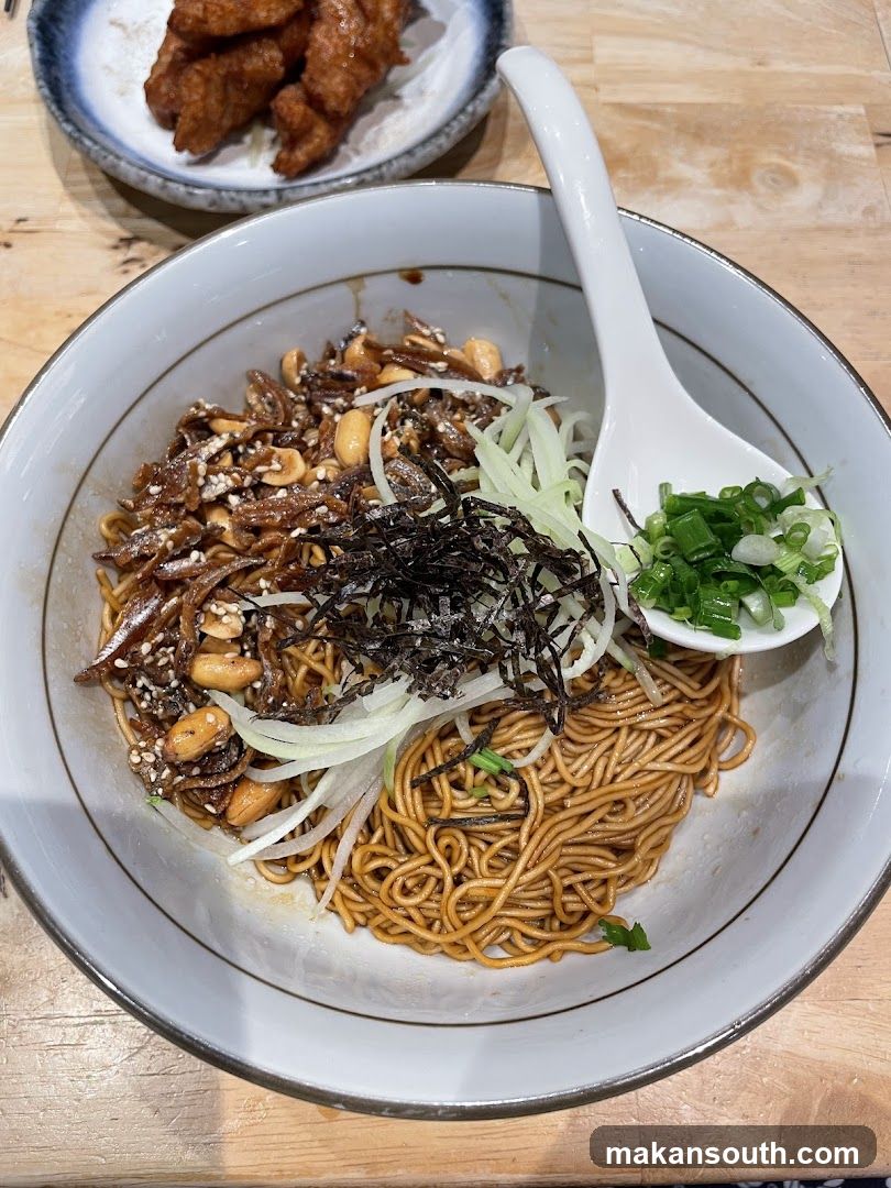 Noodles with Toppings and Fried Chicken