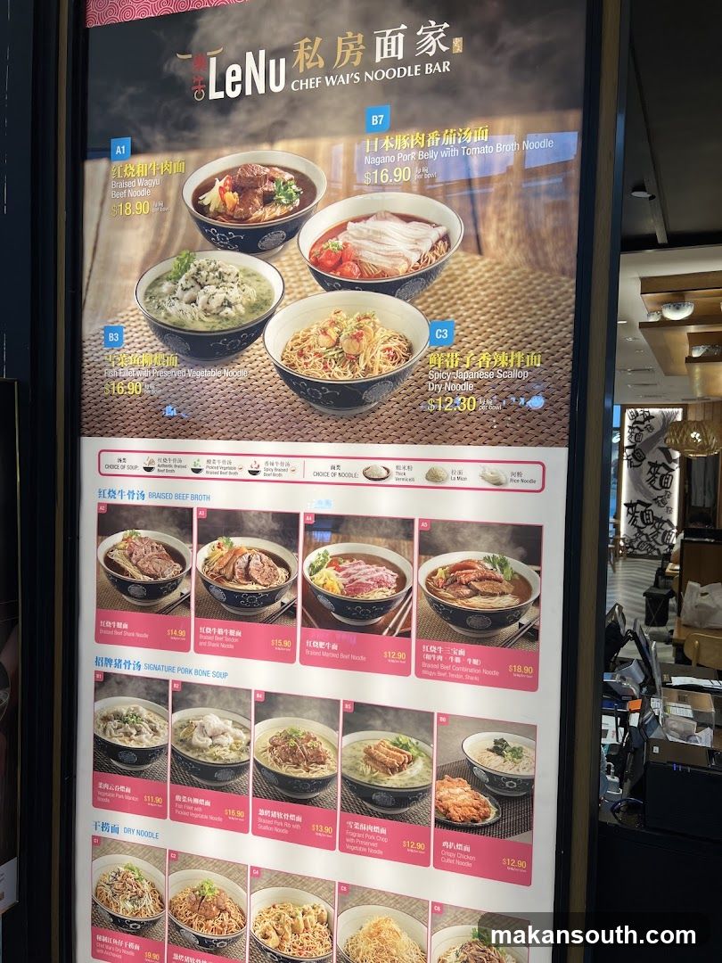 LeNu Chef Wai's Noodle Bar Menu