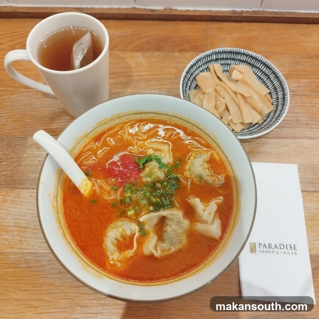 Noodle Soup with Dumplings and Tea