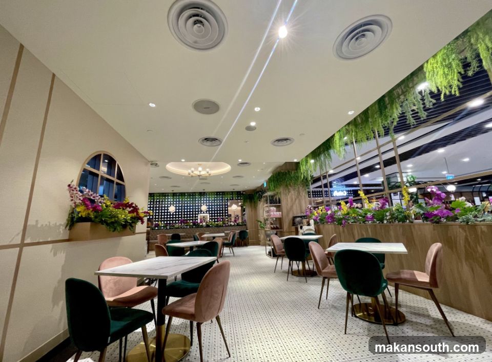 Cafe Interior with Floral Decor