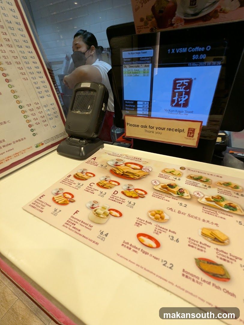 Ya Kun Kaya Toast Menu and Receipt