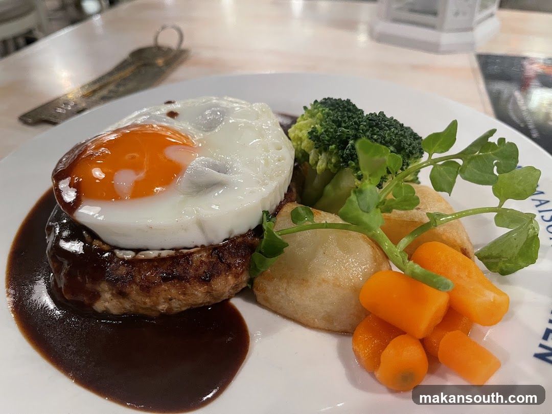 Hamburger Steak with Fried Egg and Vegetables