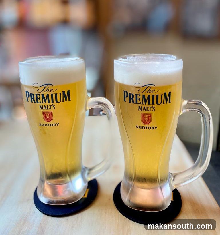Two glasses of Suntory Premium Malt's beer