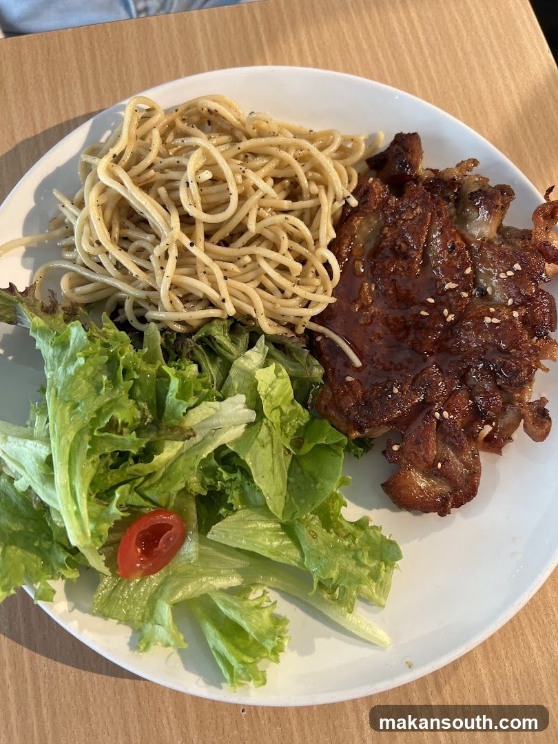 Chicken Steak with Spaghetti and Salad
