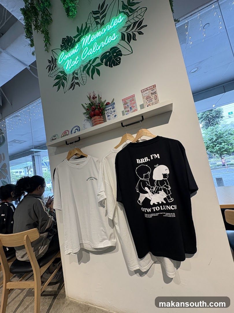 T-shirts displayed in a cafe