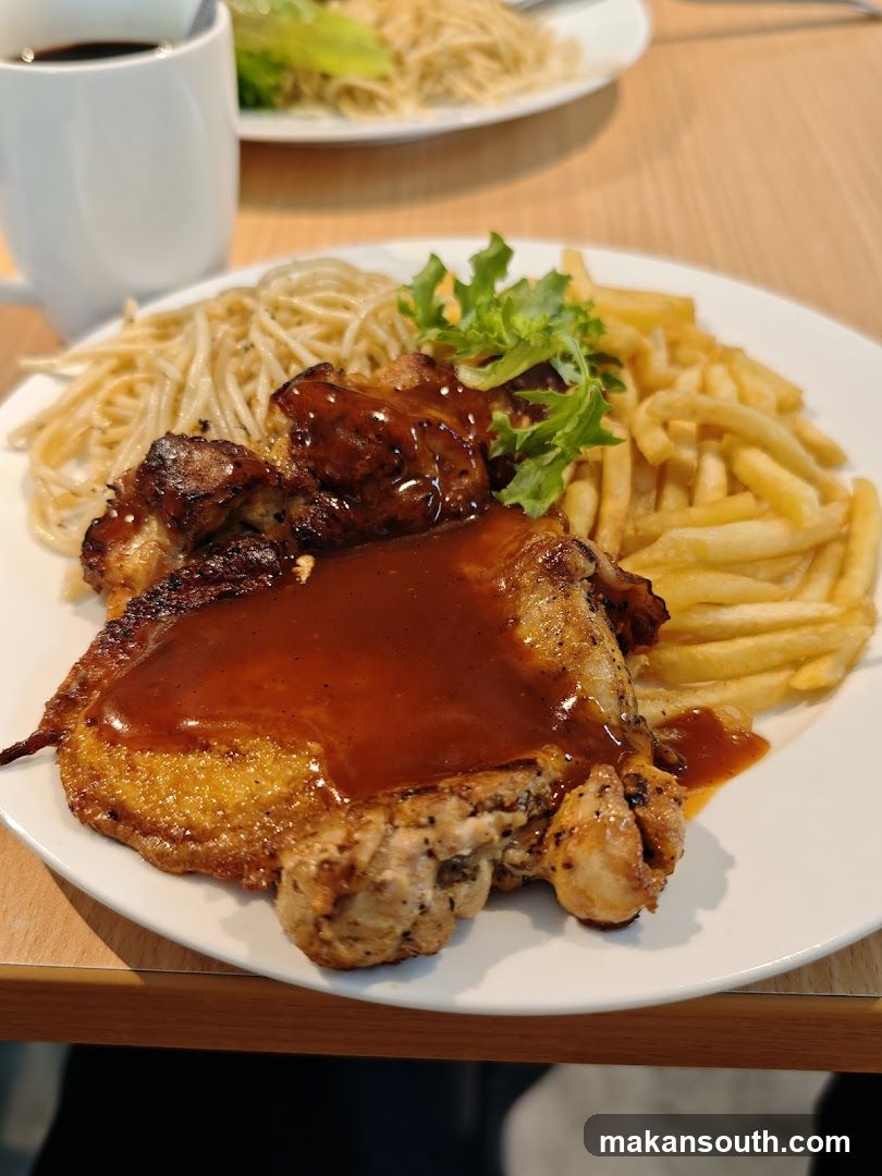 Chicken Chop with Spaghetti and Fries
