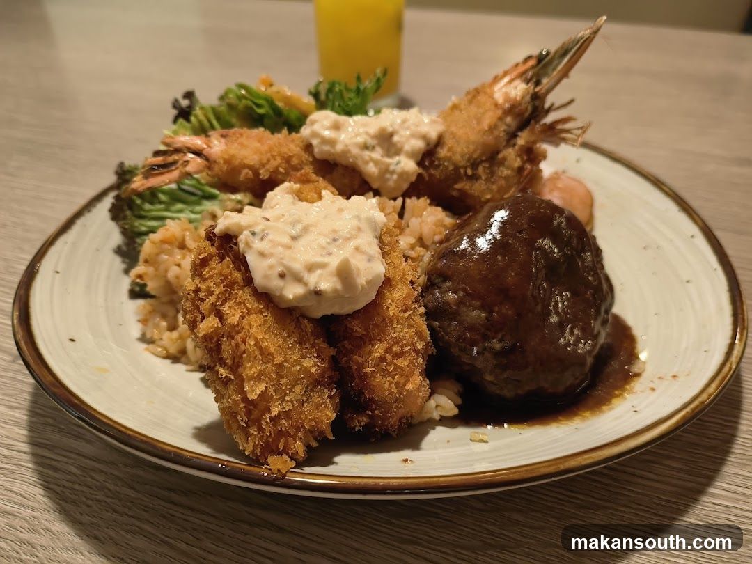 Fried Seafood and Hamburger Steak Plate