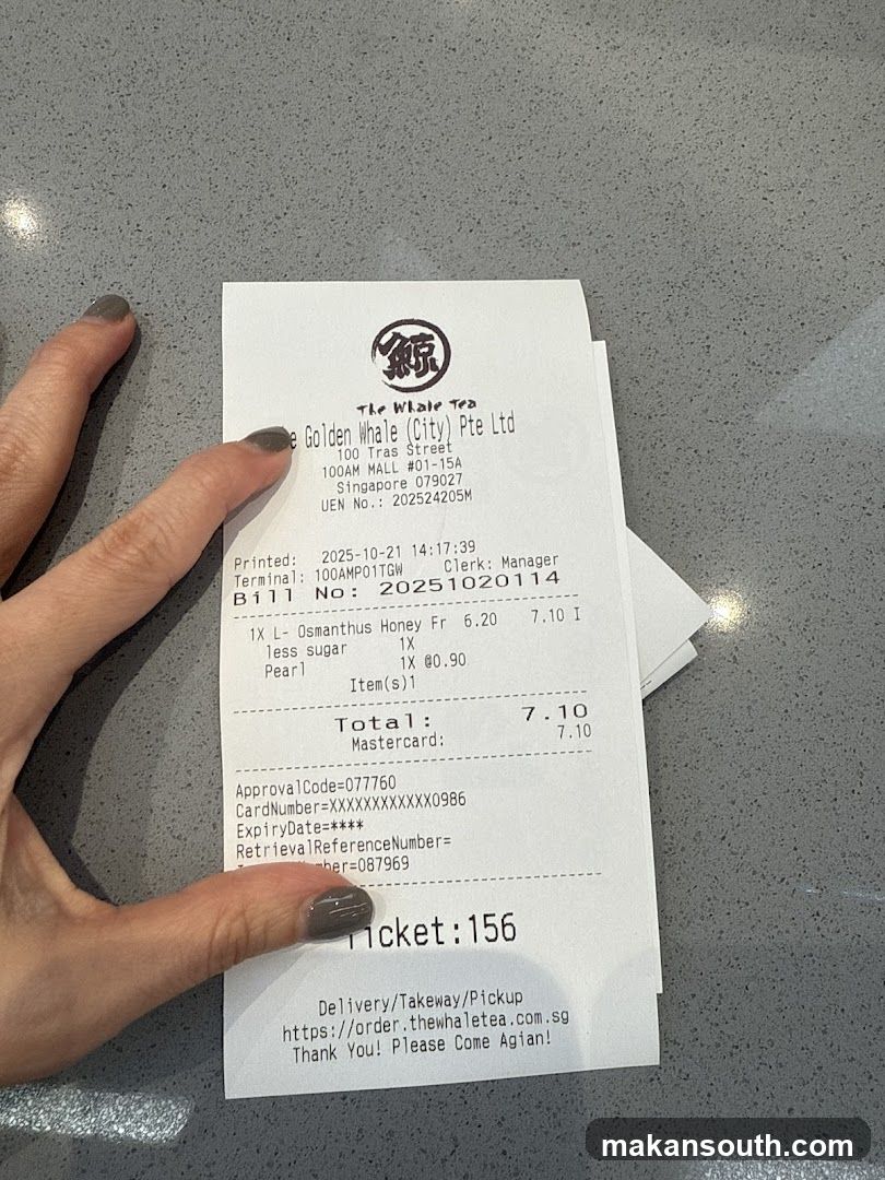 Receipt from The Whale Tea
