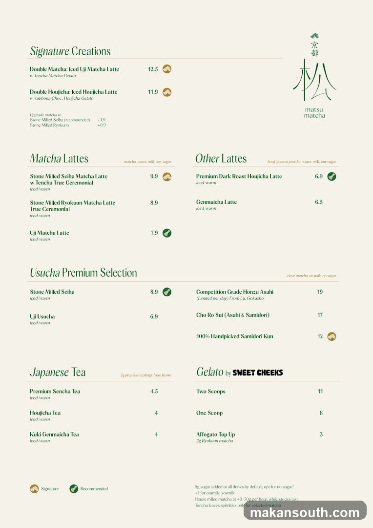 Matsu Matcha Menu