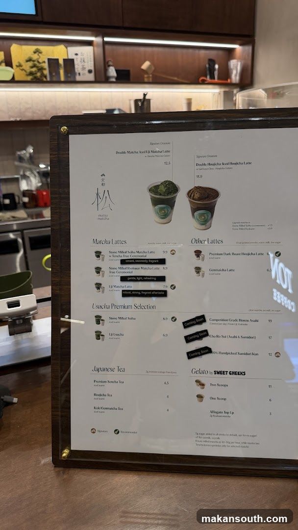 Matcha and Other Lattes Menu