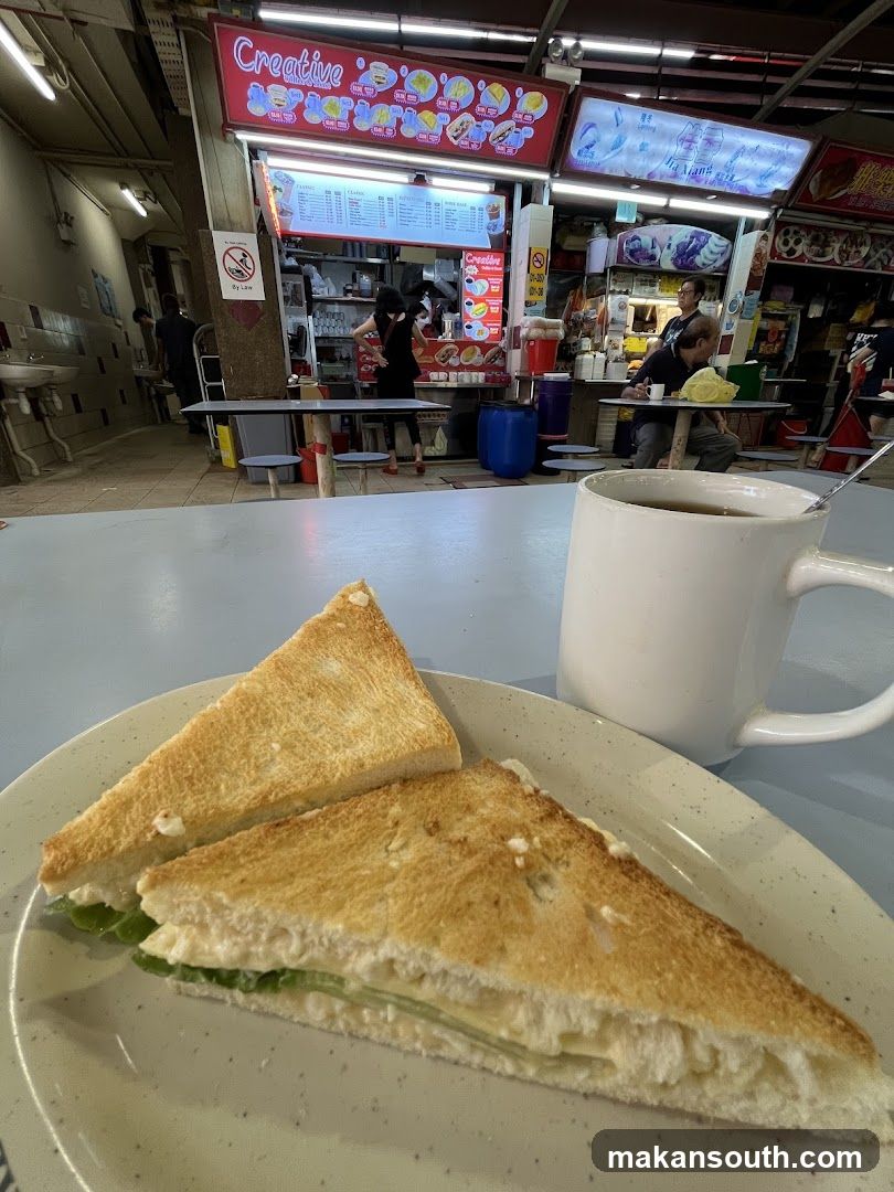 Sandwich and Coffee at a Food Stall