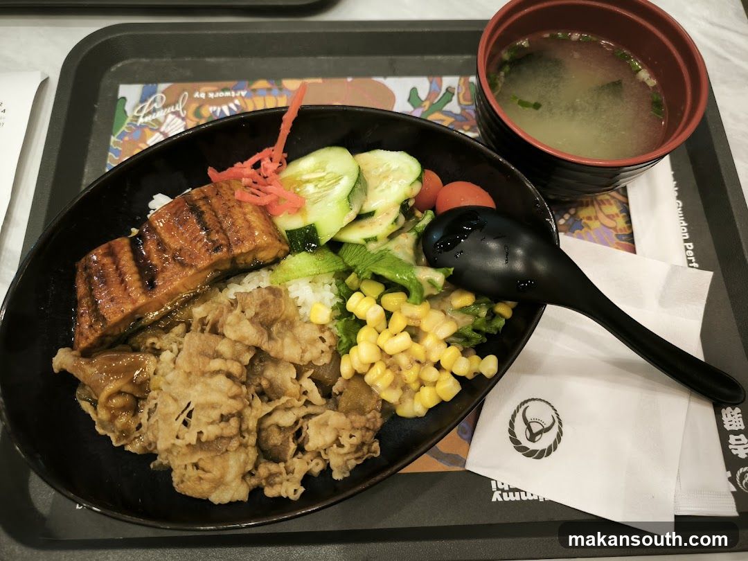 Unagi and Beef Donburi with Miso Soup