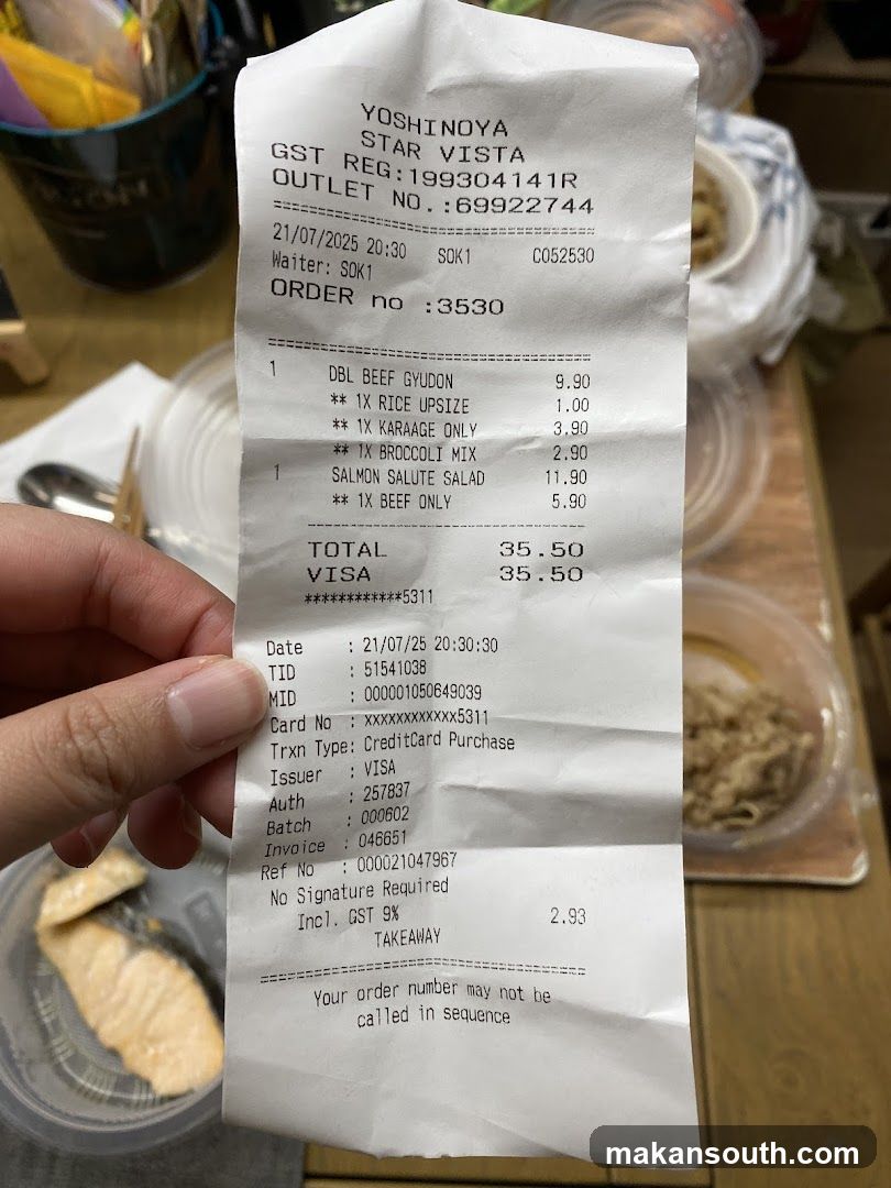 Receipt from Yoshinoya