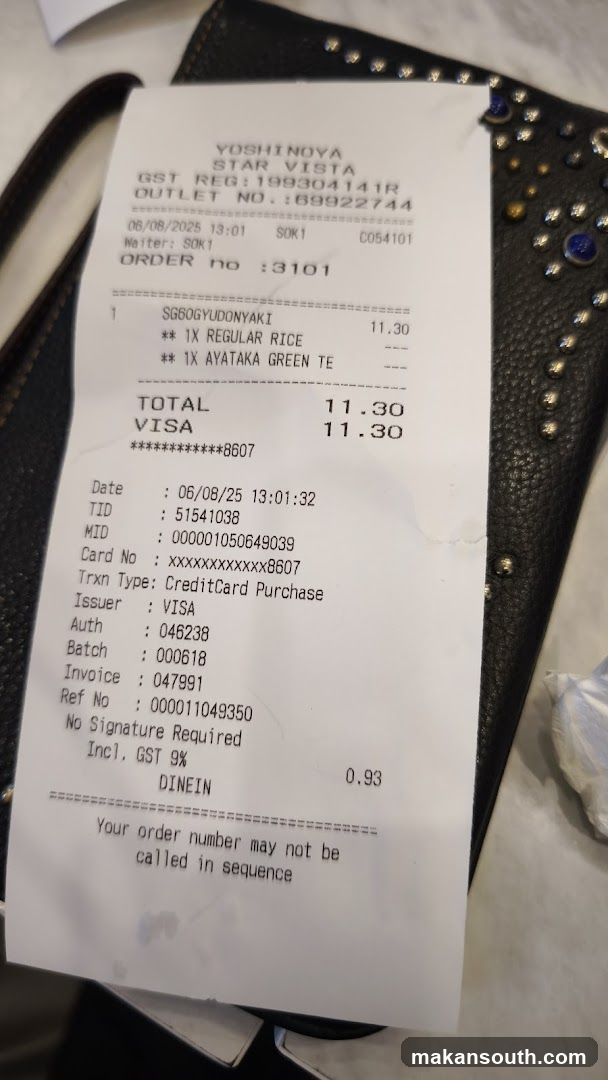 Receipt from Yoshinoya