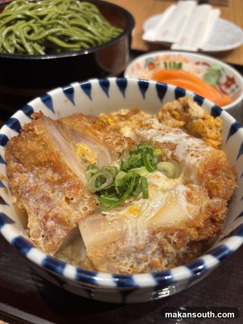 Katsudon with Green Soba and Sashimi