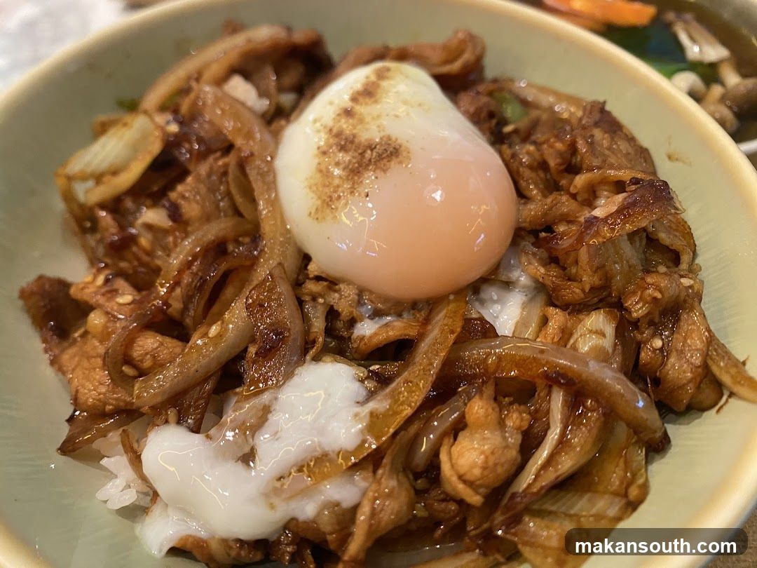 Pork and Onion Rice Bowl with Soft-Boiled Egg