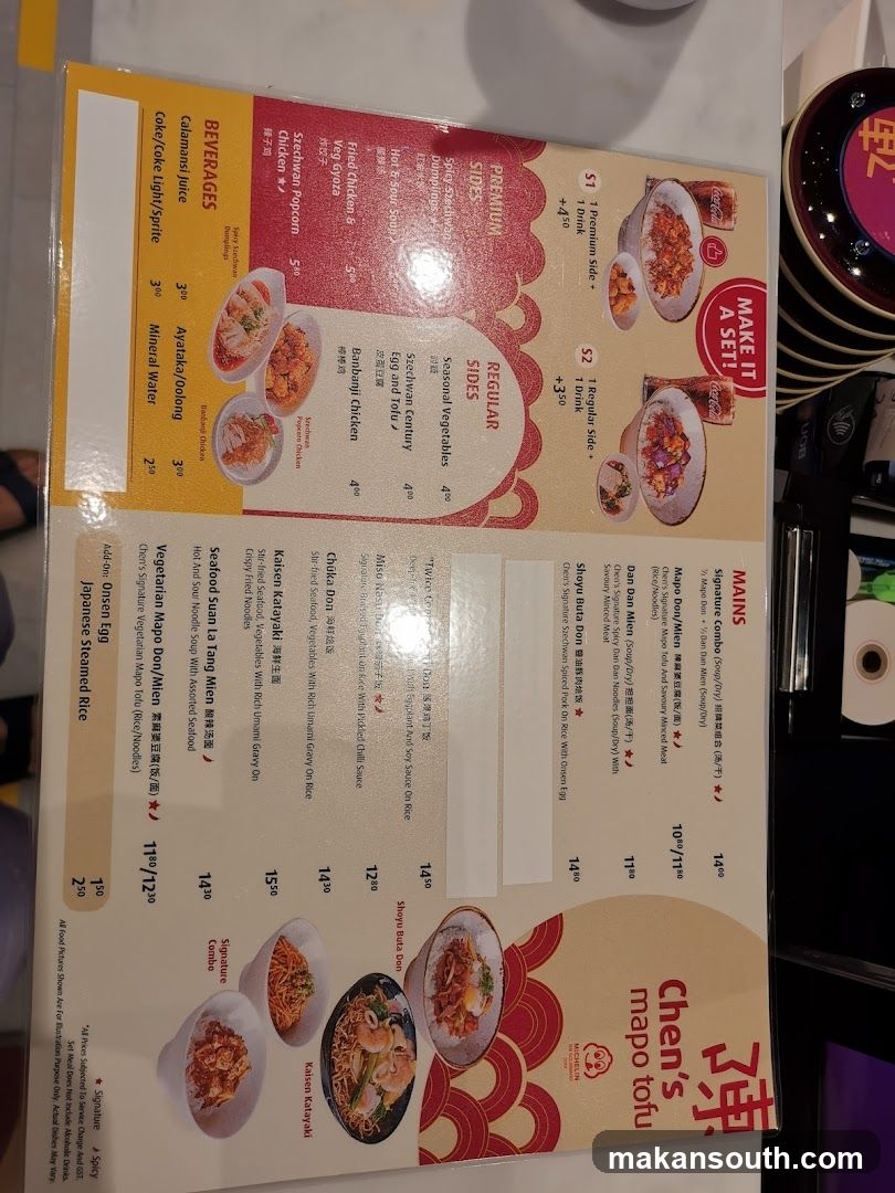Chen's Mapo Tofu Menu