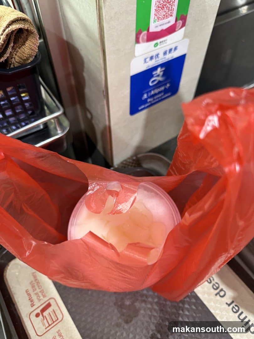 Food in a red plastic bag