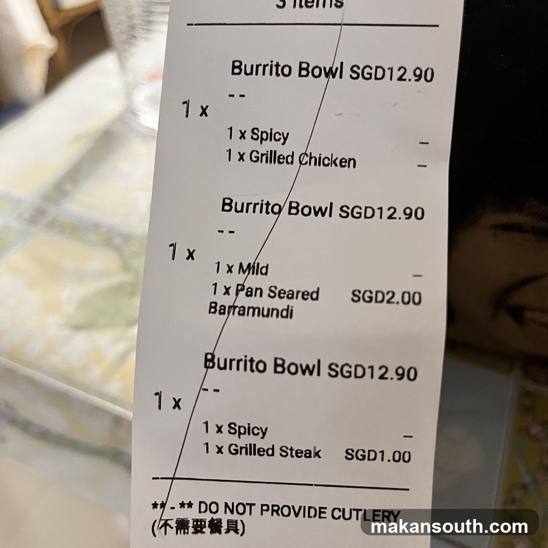 Receipt with Burrito Bowls
