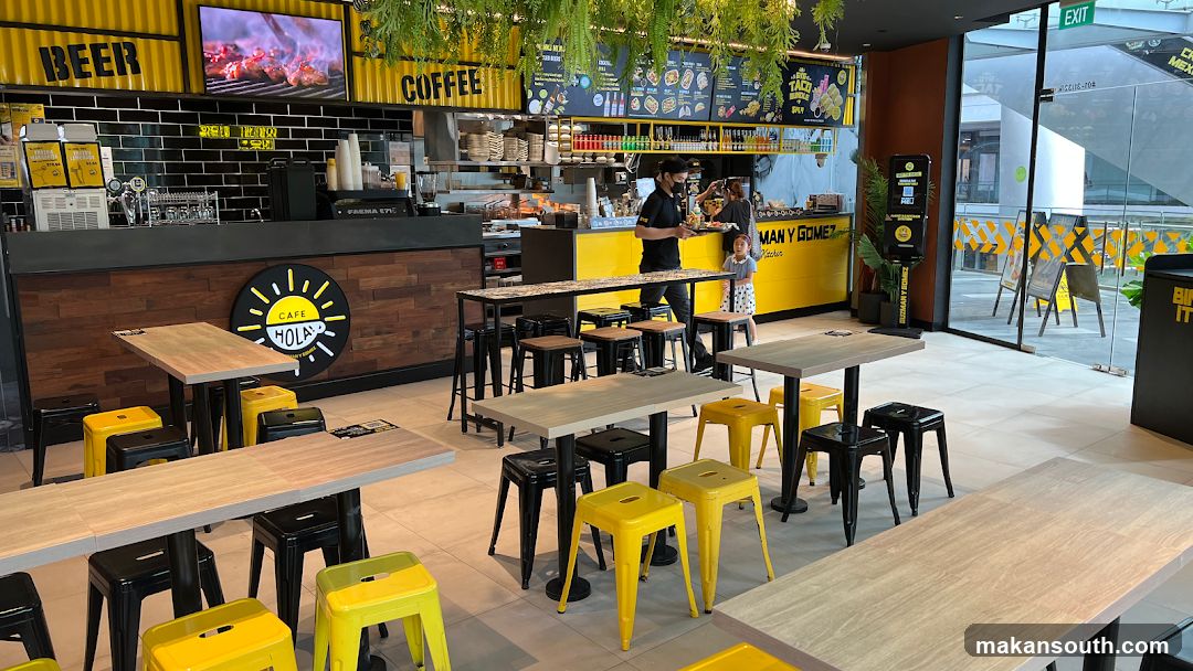 Modern Cafe Interior with Yellow Accents