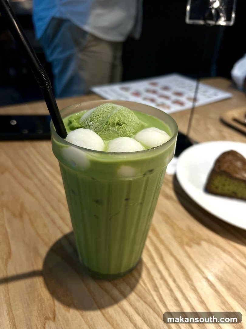 Matcha Drink with Ice Cream and Mochi